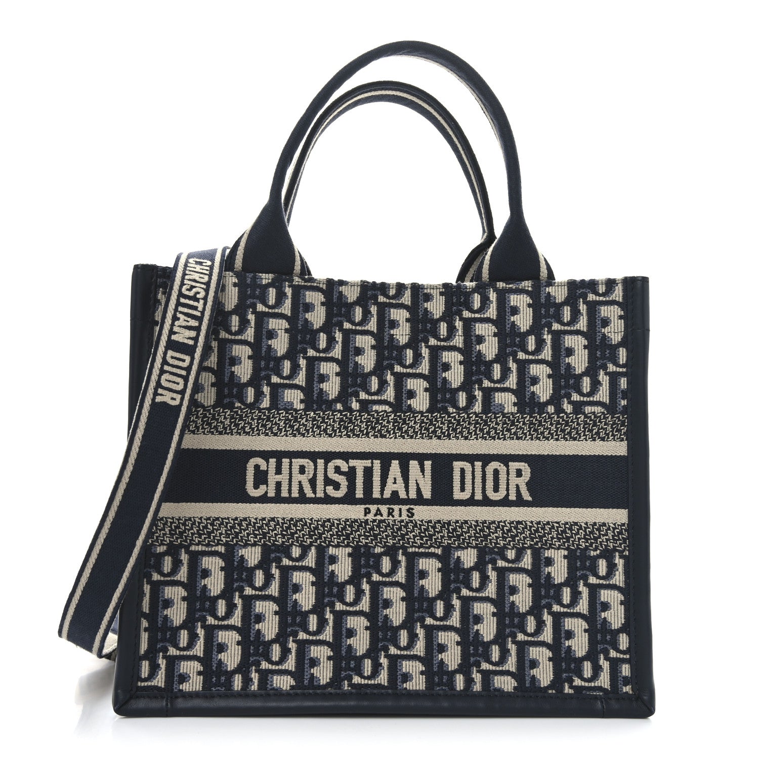 Christian Dior Oblique Calfskin Small Book Tote With Strap Blue