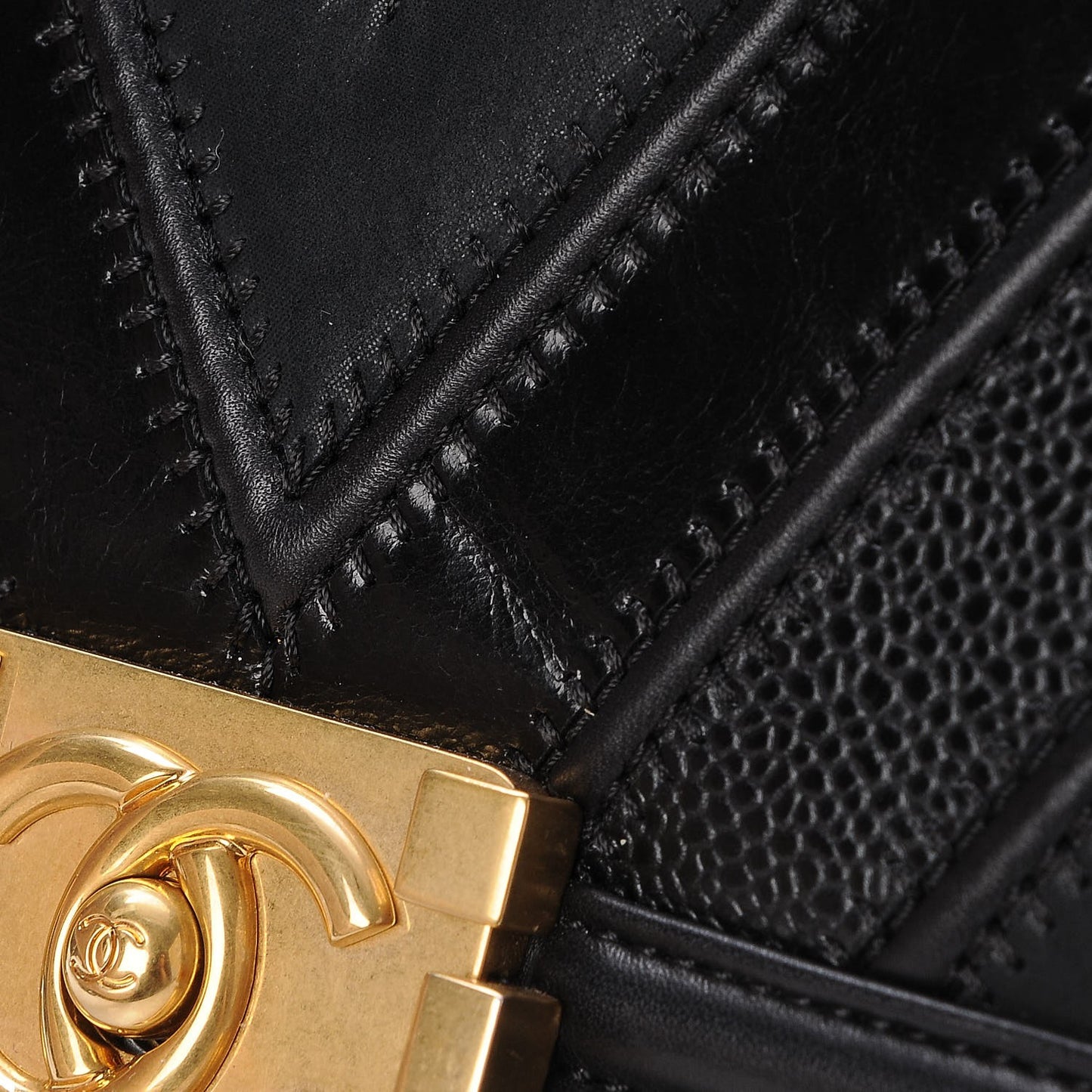 Caviar Suede Calfskin Chevron Medium Boy Flap Black
