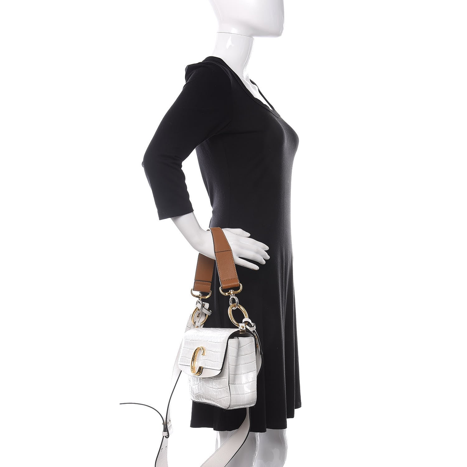 Chloe Calfskin Crocodile Embossed Small C Double Carry Brilliant White 3 of 12