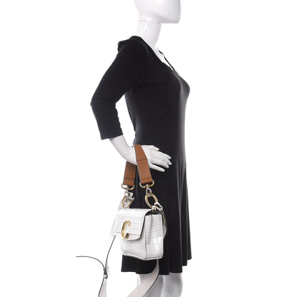 Chloe Calfskin Crocodile Embossed Small C Double Carry Brilliant White 3 of 12