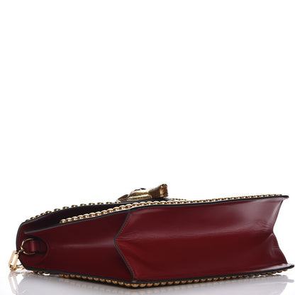 Gucci Glossy Calfskin Snakeskin Studded Fox Broche Bamboo Top Handle Bag Red 5 of 9