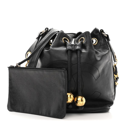 Chanel Lambskin CC Stitched Drawstring Bucket Bag Black 1 of 12