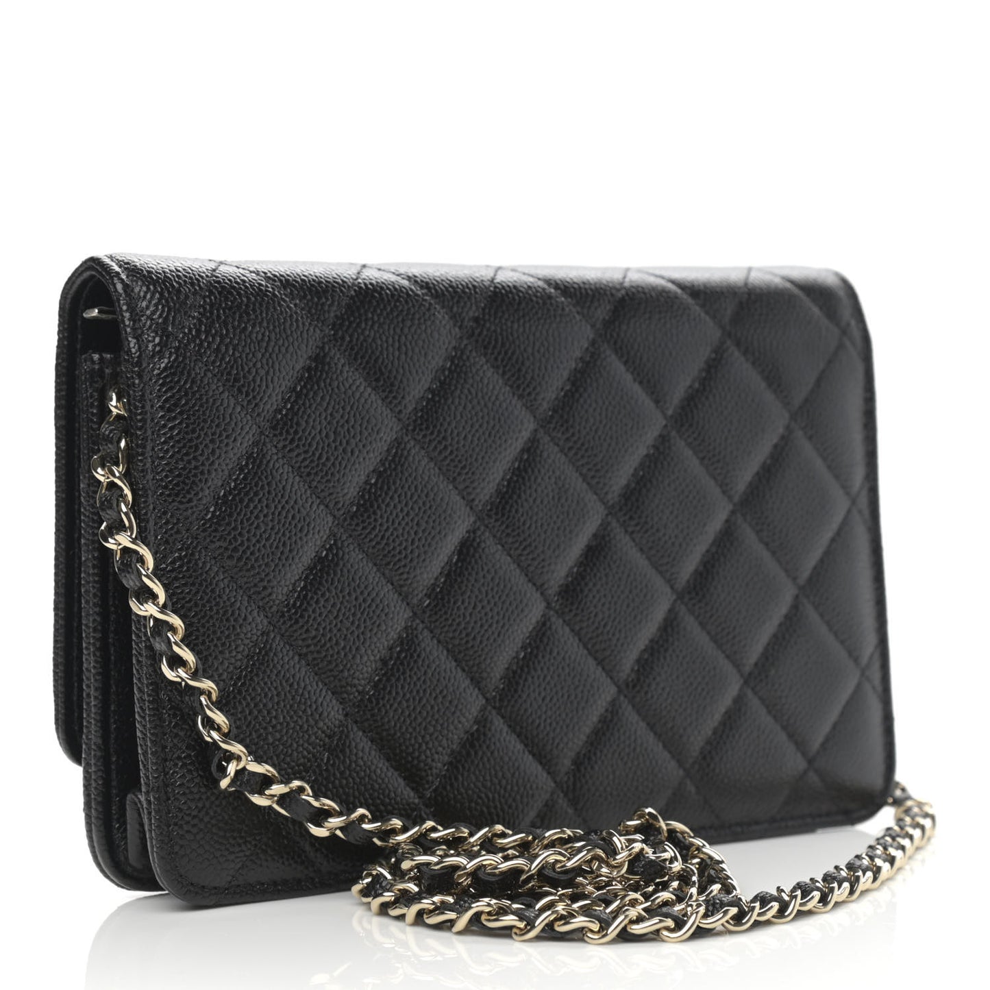 Caviar Quilted Chain CC Wallet On Chain WOC Black
