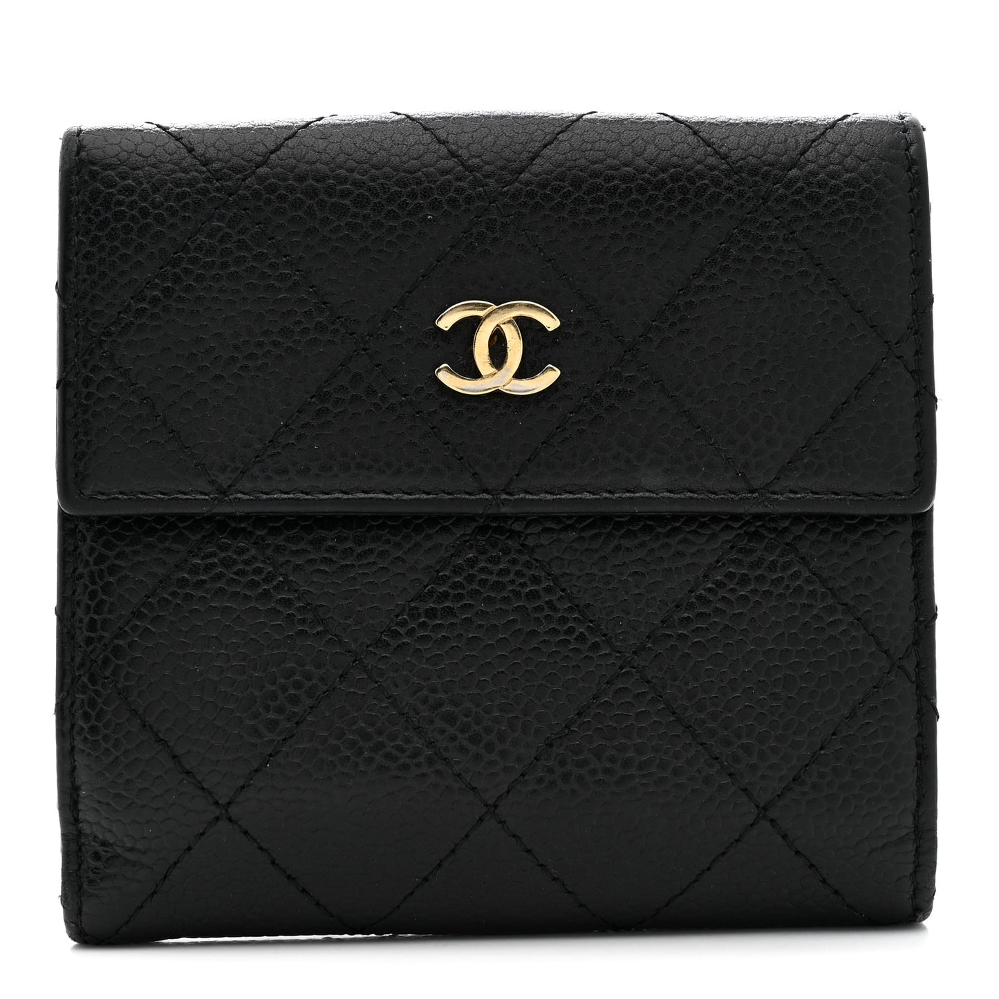 Caviar Quilted Compact French Flap Wallet Black