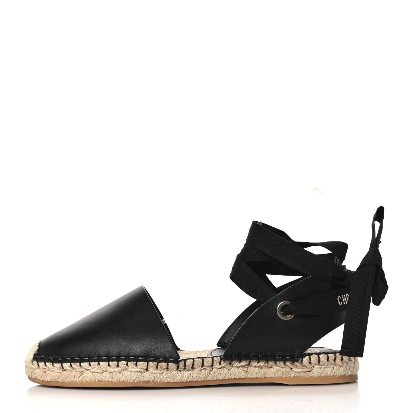 Calfskin Nicely-D Ankle Tie Espadrilles Flats 39.5 Black