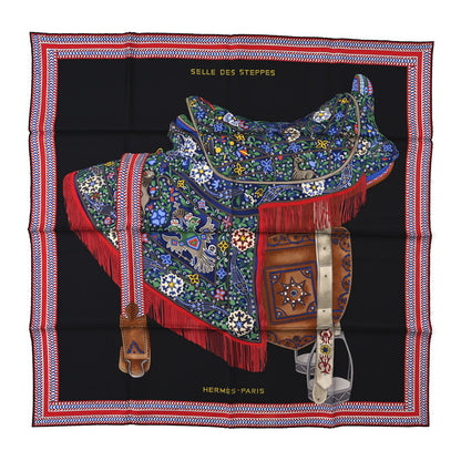 Hermes Silk Selle Des Steppes Scarf 90 Black Rouge Multicolor 1 of 3