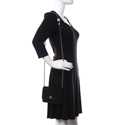 Chanel Velvet Quilted Pearl Crush Wallet On Chain WOC Black 2 of 12