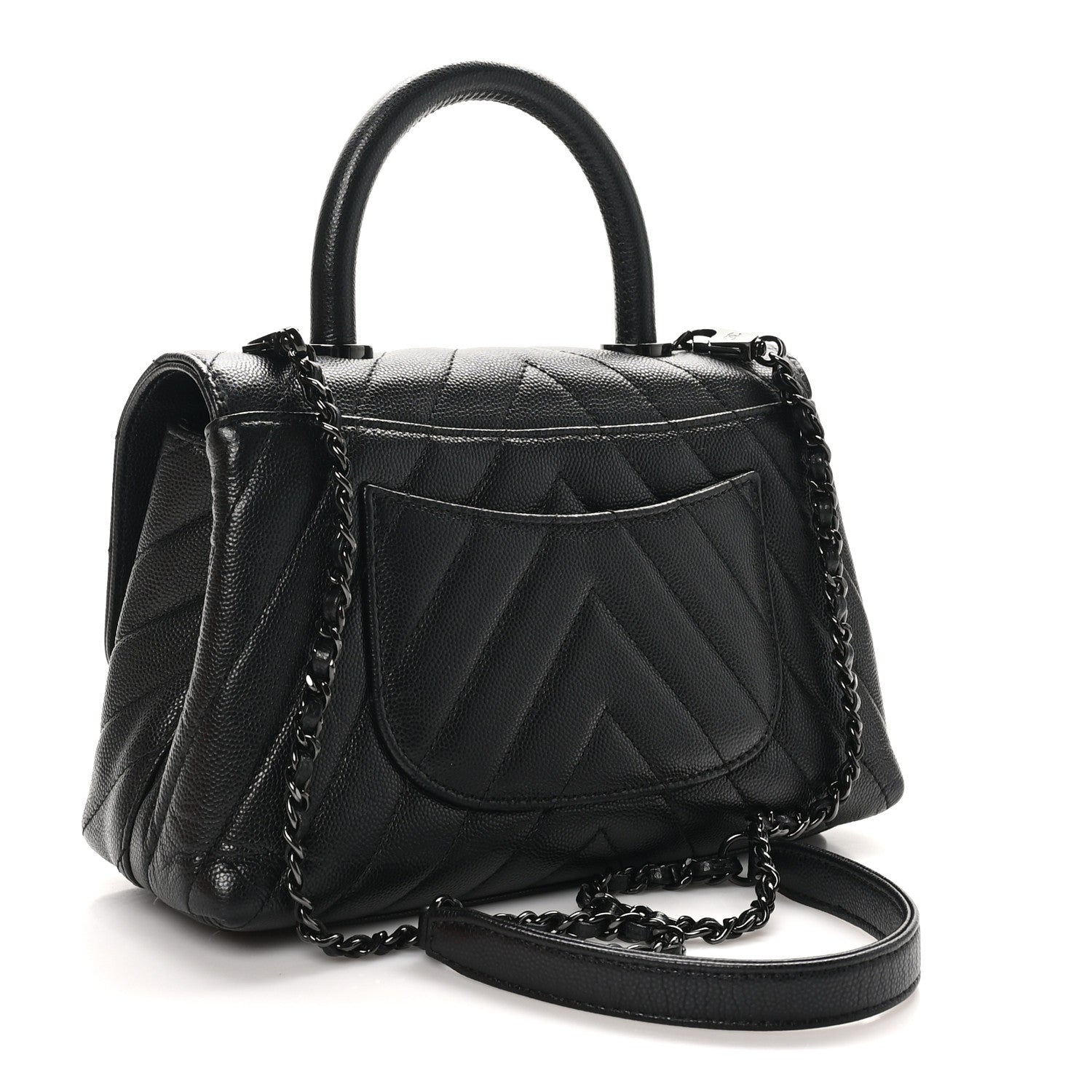 Chanel Caviar Chevron Quilted Mini Coco Handle Flap So Black 3 of 10