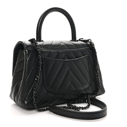 Chanel Caviar Chevron Quilted Mini Coco Handle Flap So Black 3 of 10