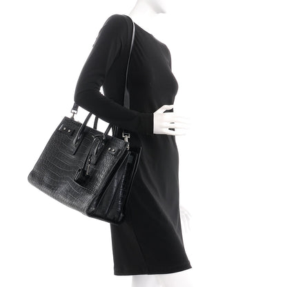 Saint Laurent Calfskin Crocodile Embossed Medium Supple Sac de Jour Black 2 of 8