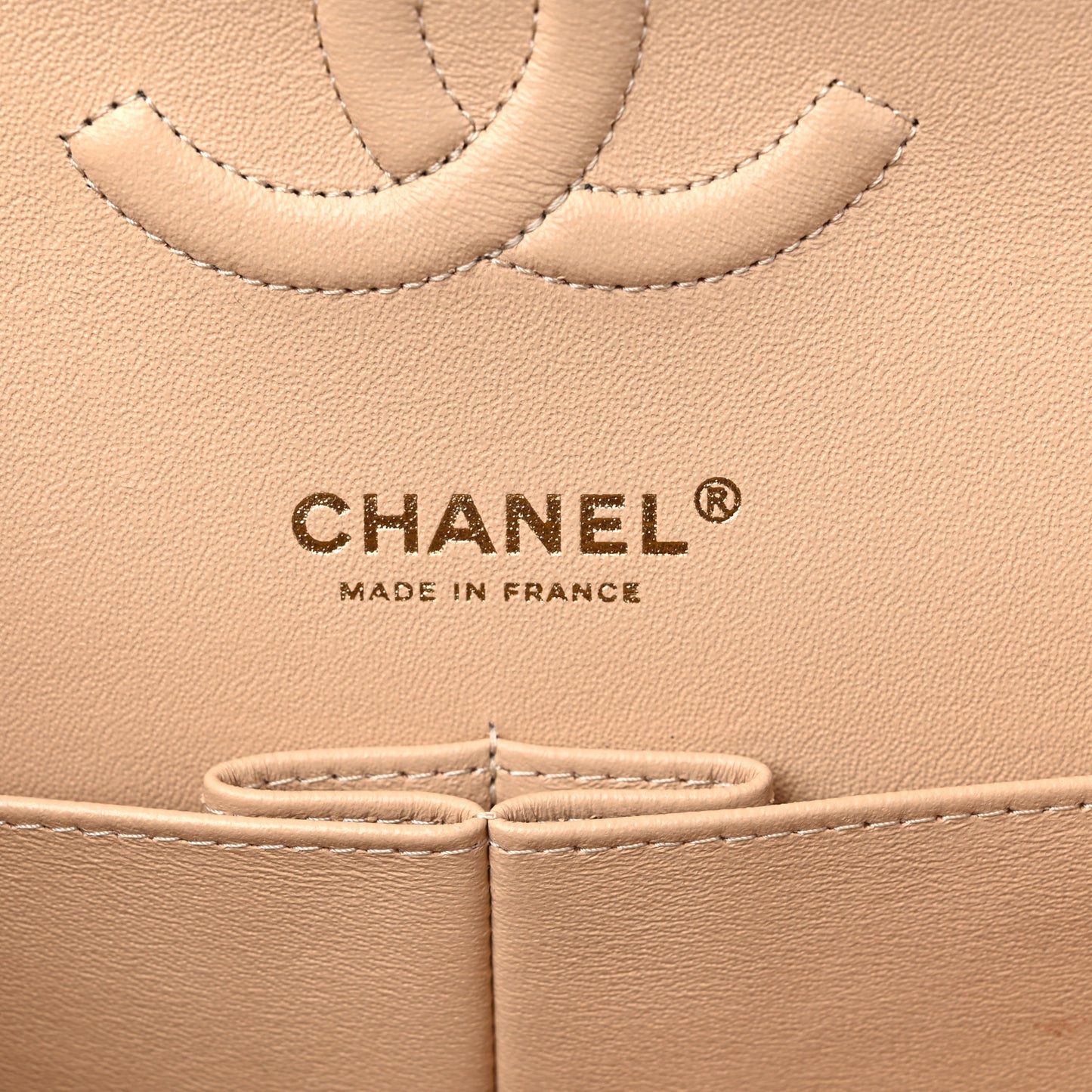 Caviar Quilted Medium Double Flap Beige