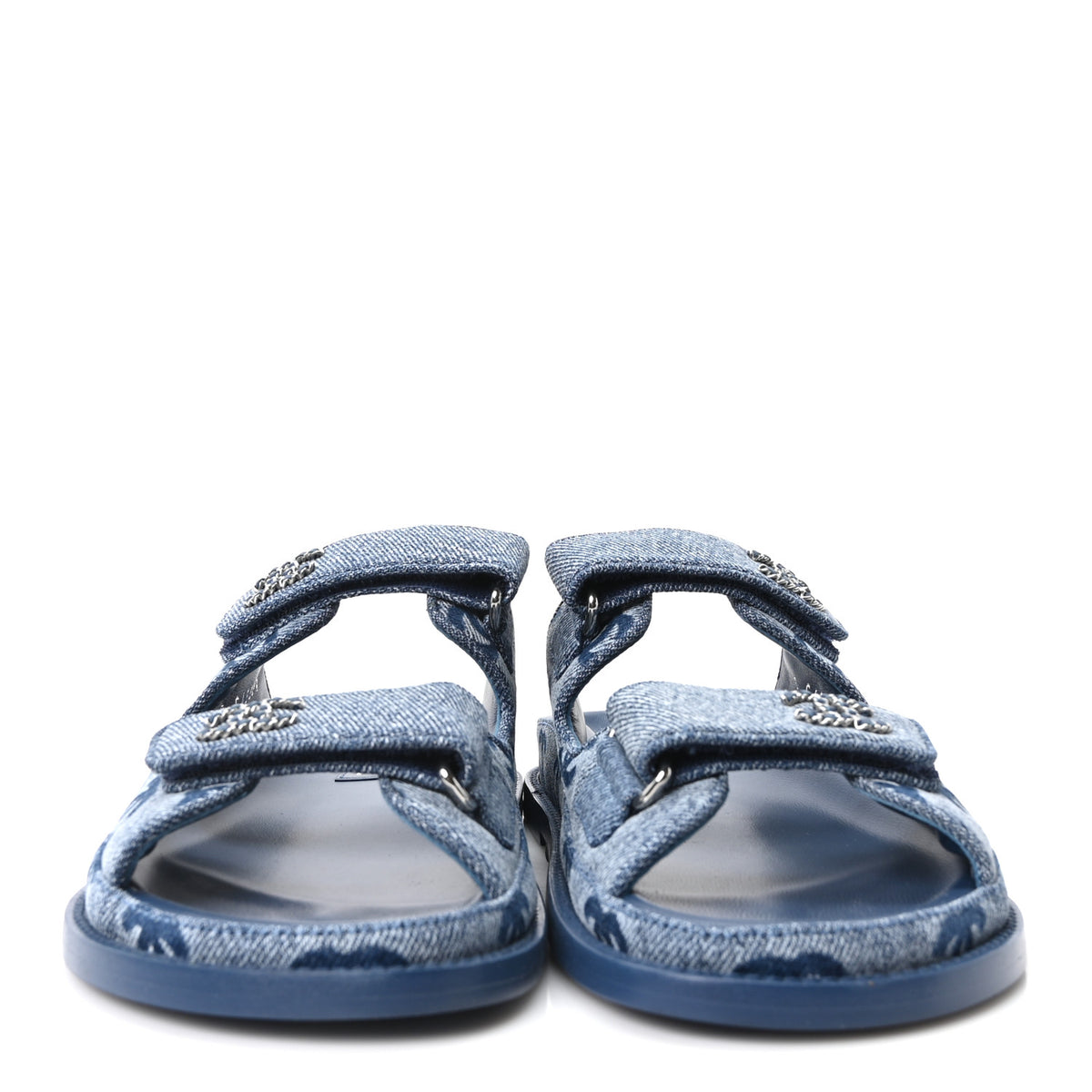 Chanel Denim CC Velcro Dad Chain CC Slide Sandals 36.5 Blue 3 of 10