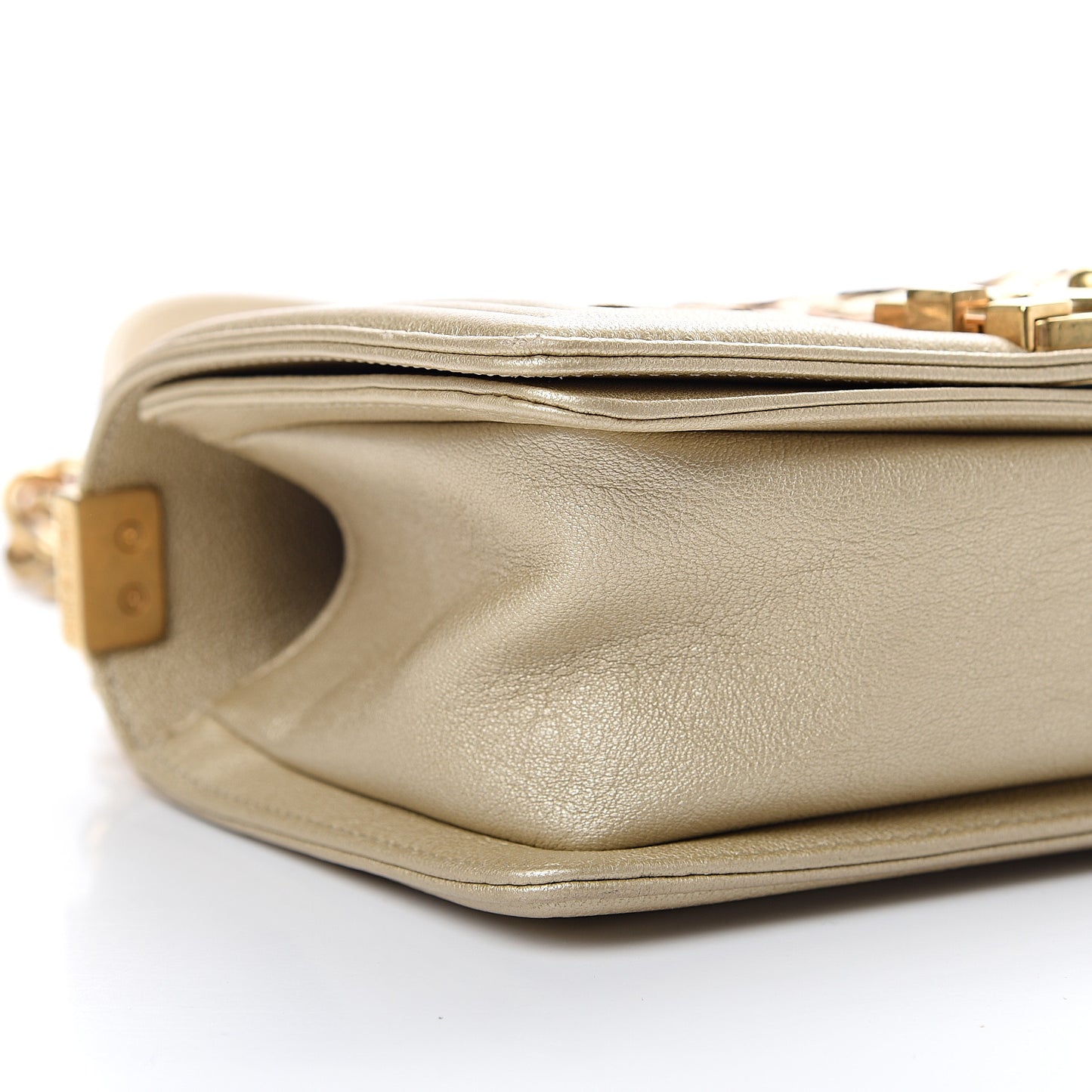 Metallic Lambskin Small Golden CC Boy Flap Gold