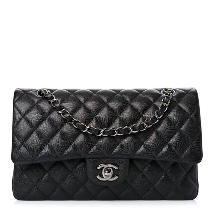 Chanel Metallic Caviar Quilted Medium Double Flap Dark Charcoal 1 of 10