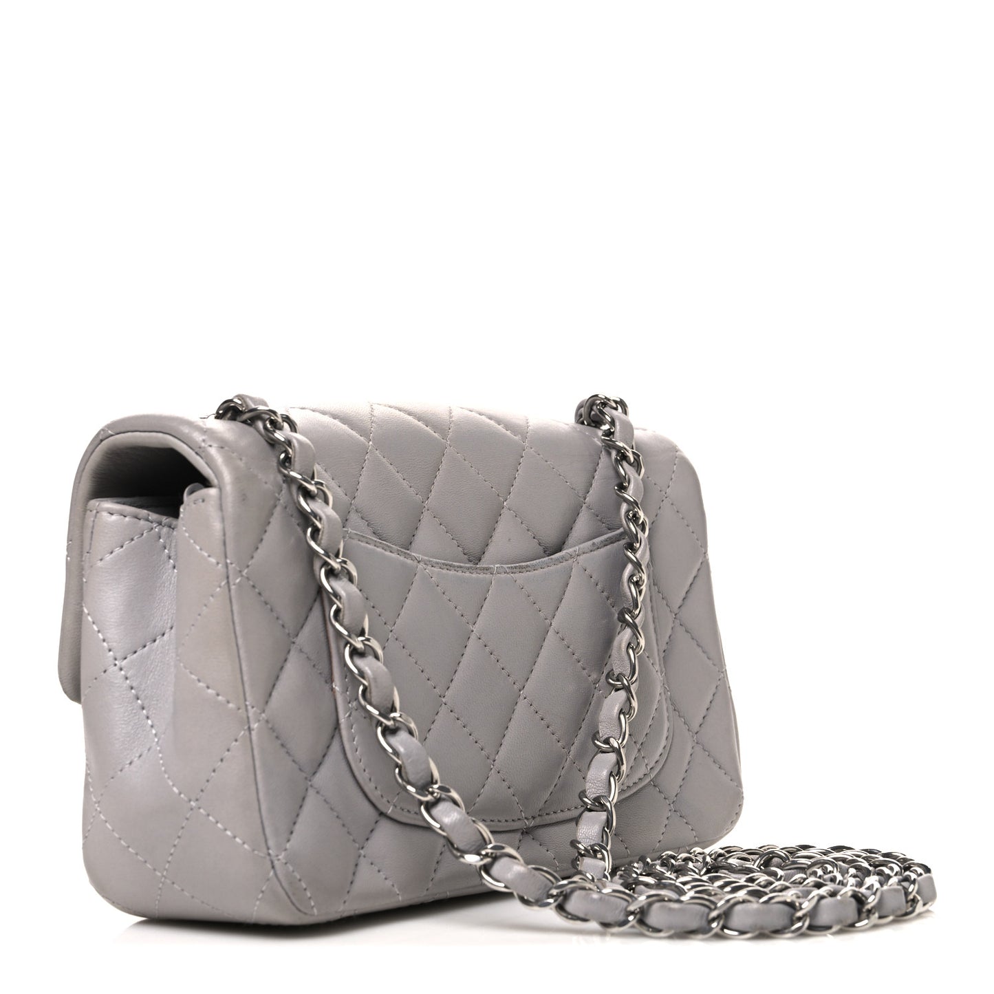 Lambskin Quilted Mini Rectangular Flap Grey