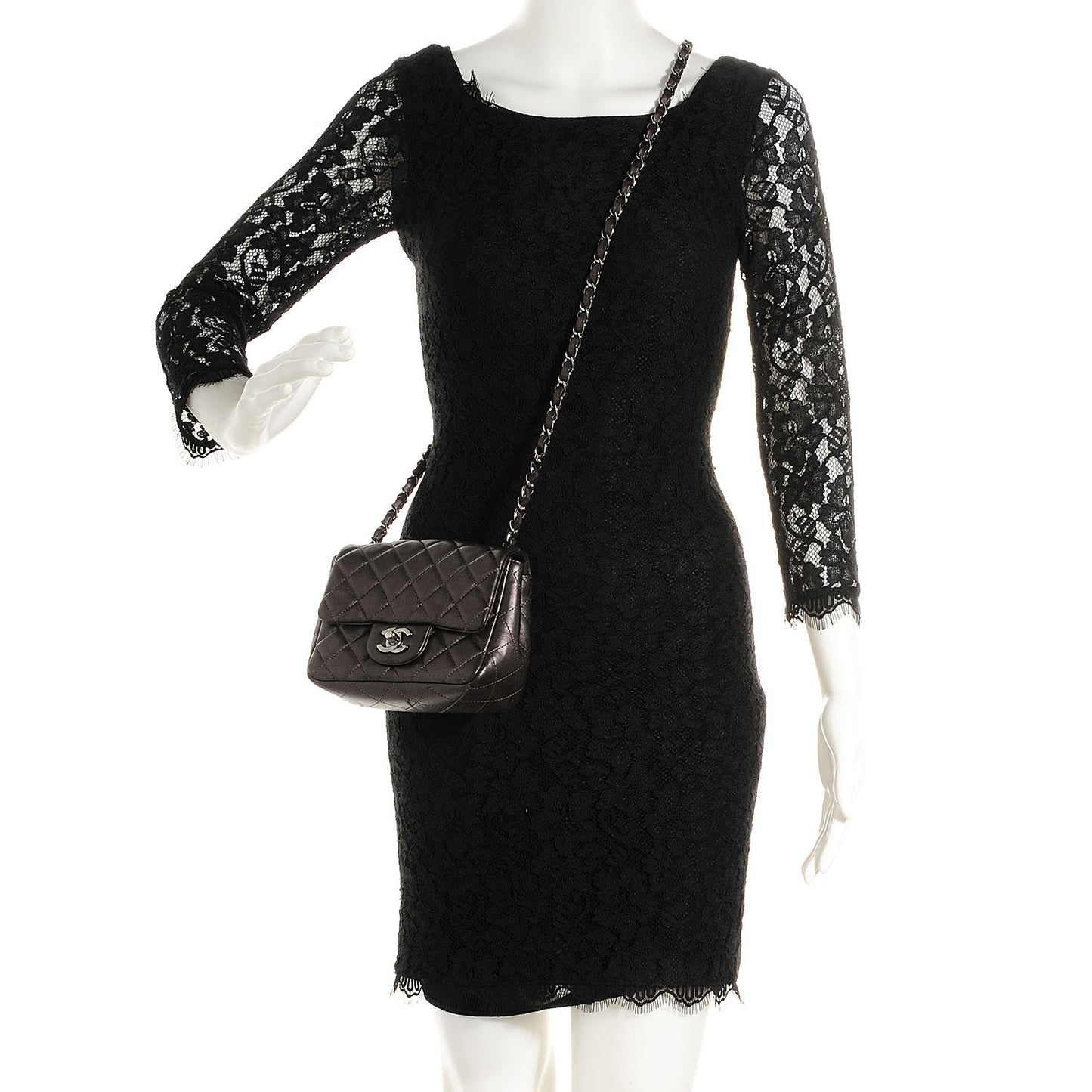 Lambskin Quilted Mini Square Flap Metallic Dark Grey