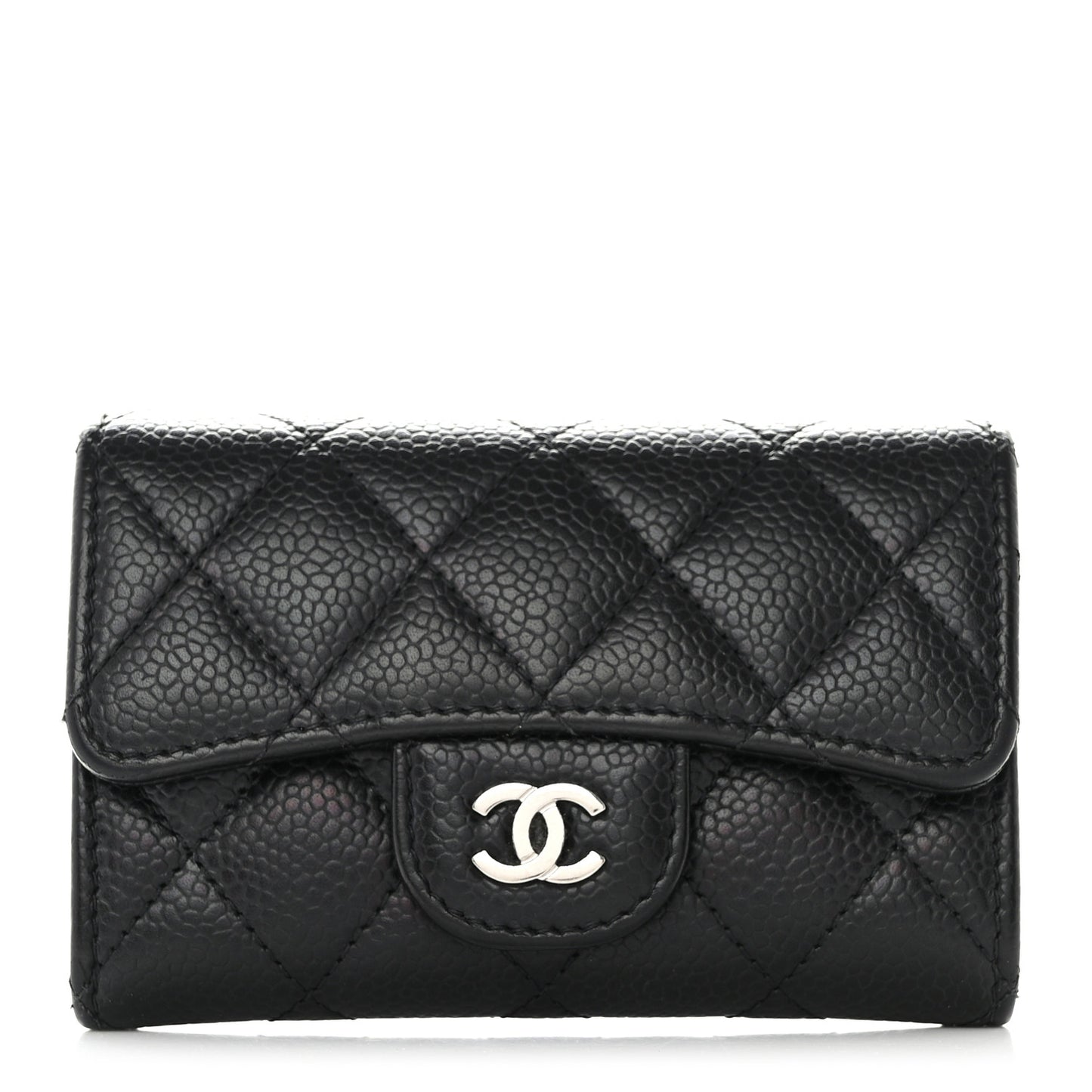 Caviar Quilted Flap Card Holder Wallet Black