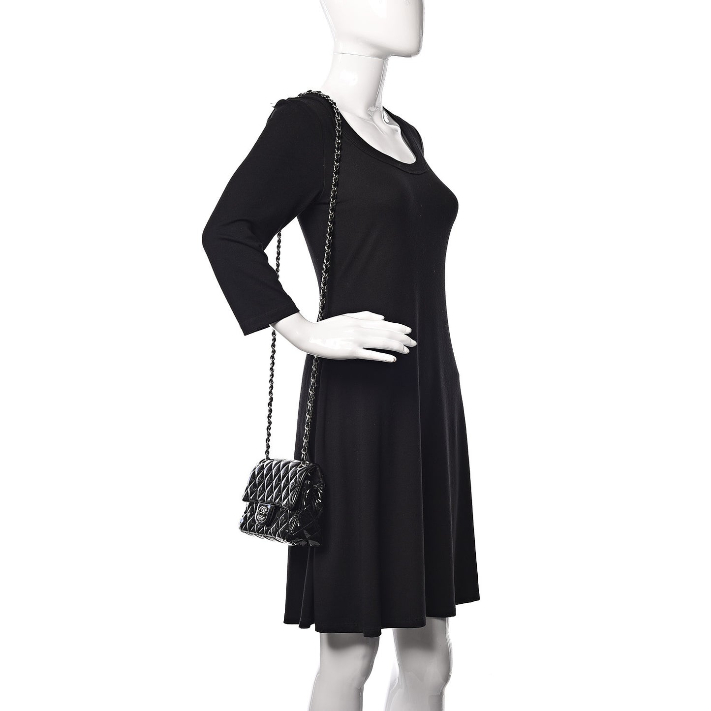 Patent Calfskin Quilted Mini Rectangular Flap Black