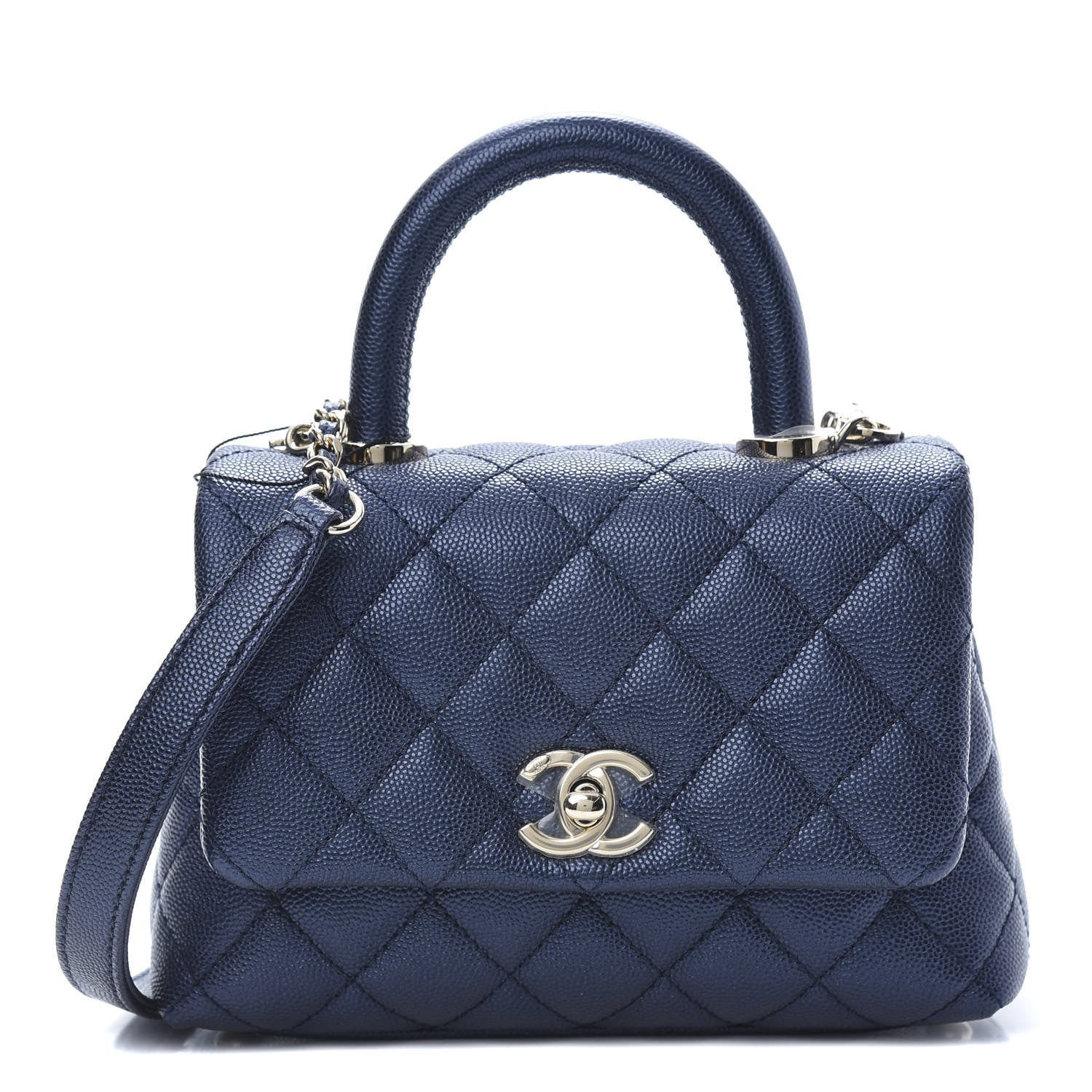 Chanel Metallic Caviar Quilted Extra Mini Coco Handle Flap Dark Blue 1 of 12