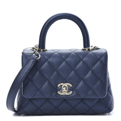Chanel Metallic Caviar Quilted Extra Mini Coco Handle Flap Dark Blue 1 of 12