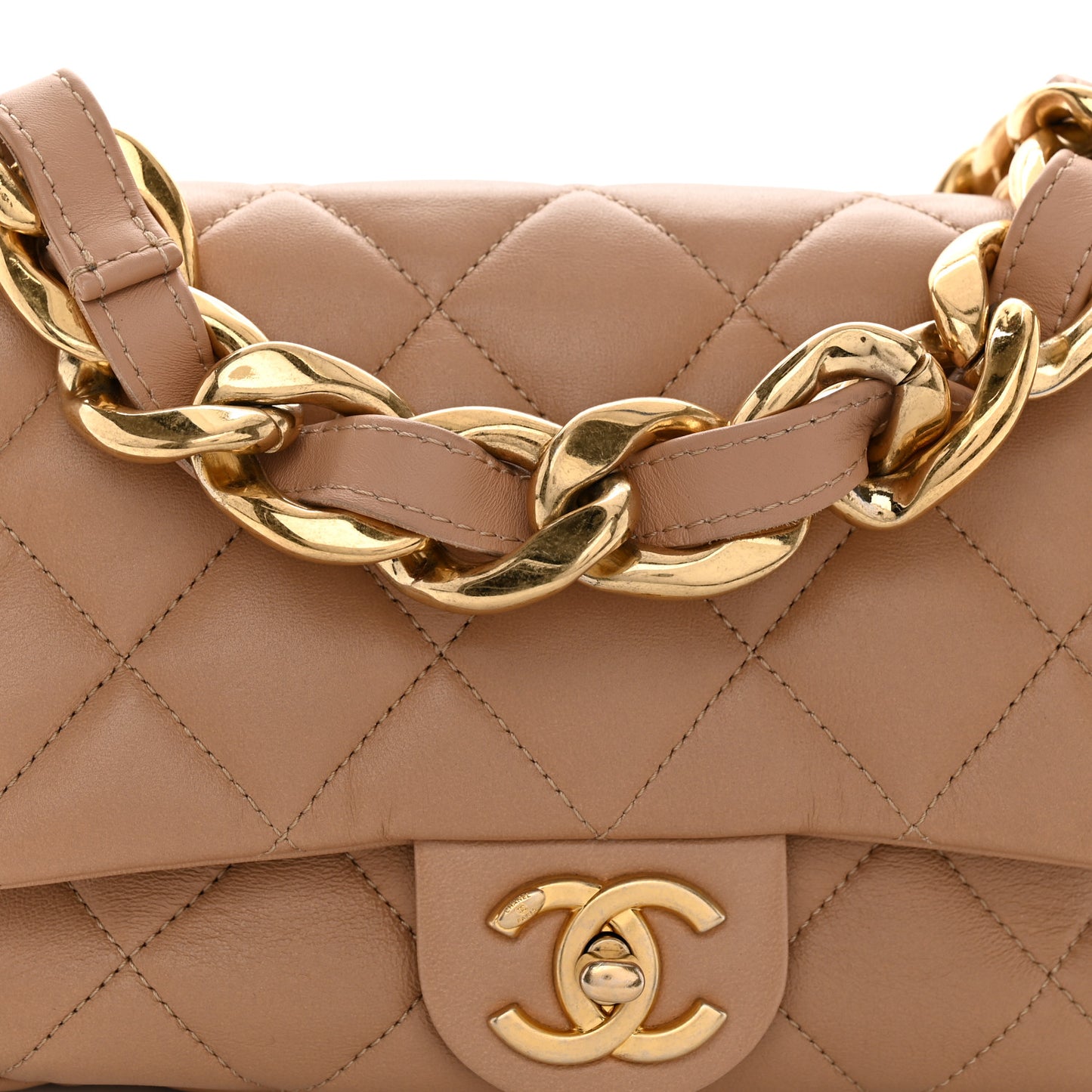 Lambskin Quilted Small CC Funky Town Flap Beige