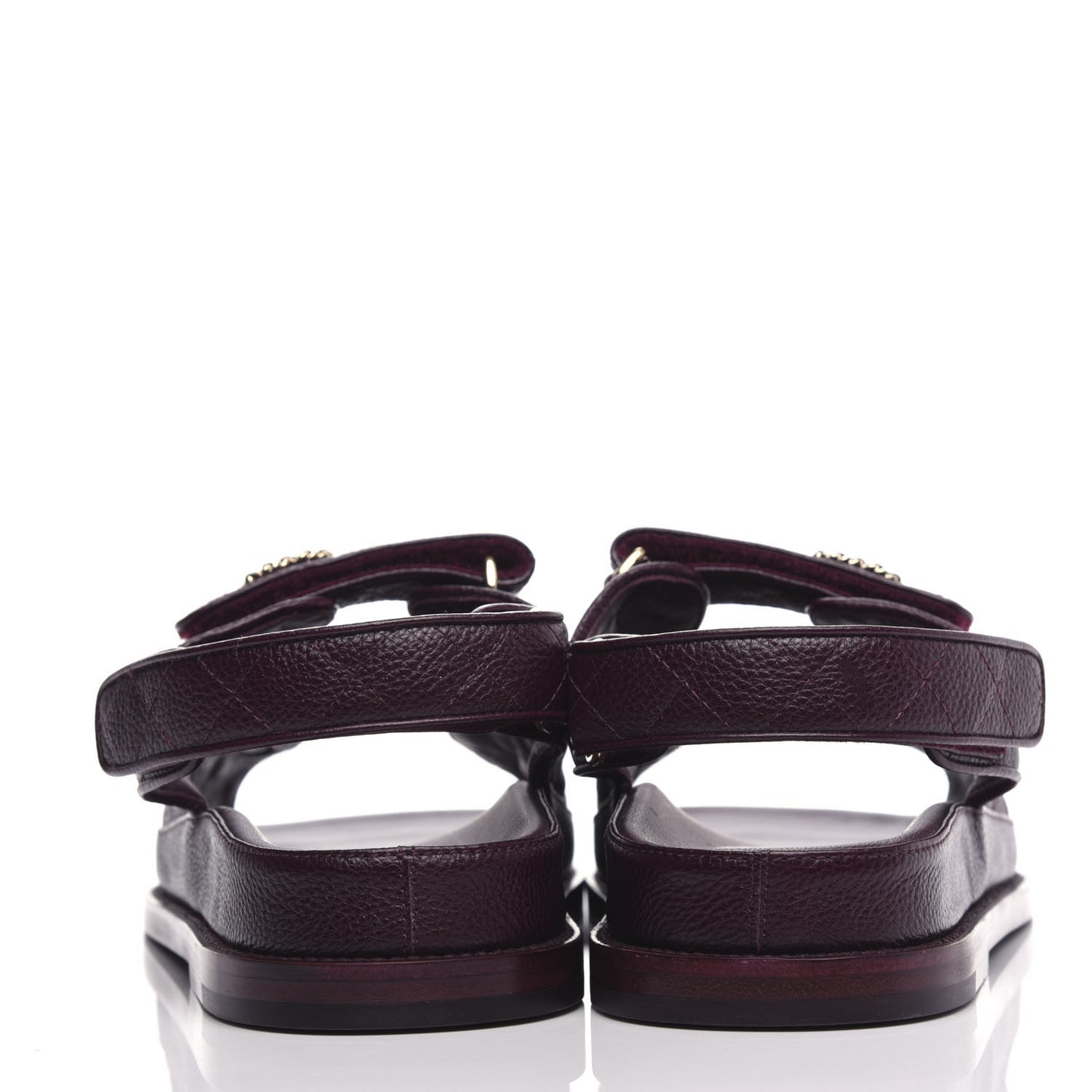 Grained Calfskin Quilted Velcro Dad Sandals 41 Burgundy