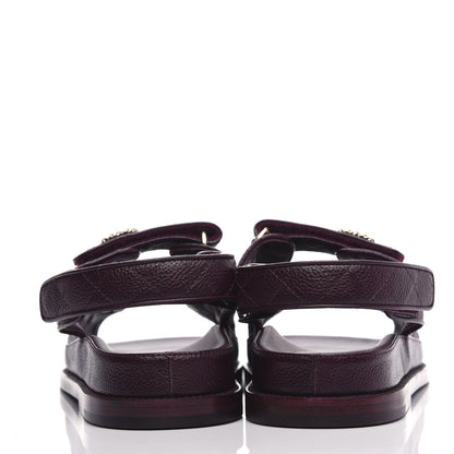 Chanel Grained Calfskin Quilted Velcro Dad Sandals 41 Burgundy 7 of 11