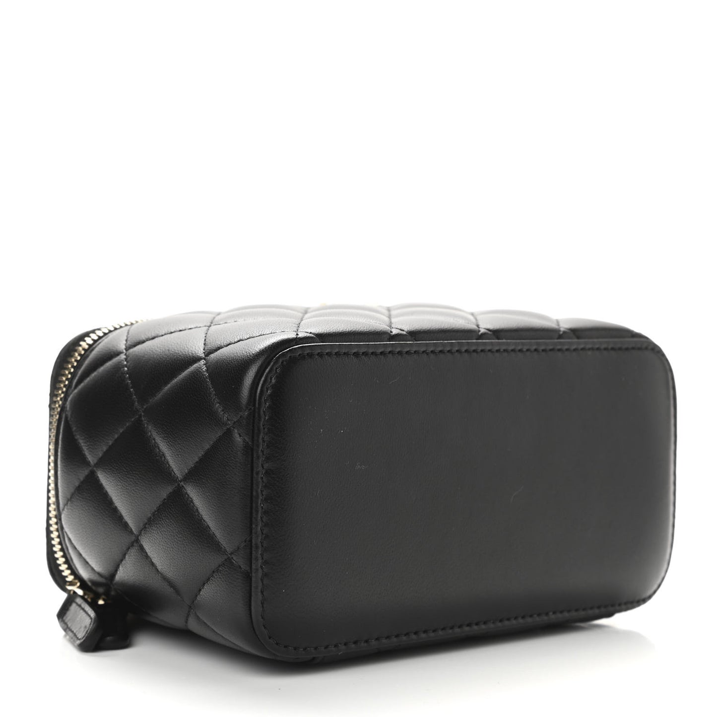 Lambskin Quilted Small Pearl Crush Vanity Case With Chain Black
