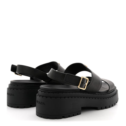 Prada Nappa Metal Triangle Logo Slingback Sandals 40 Black 9 of 16