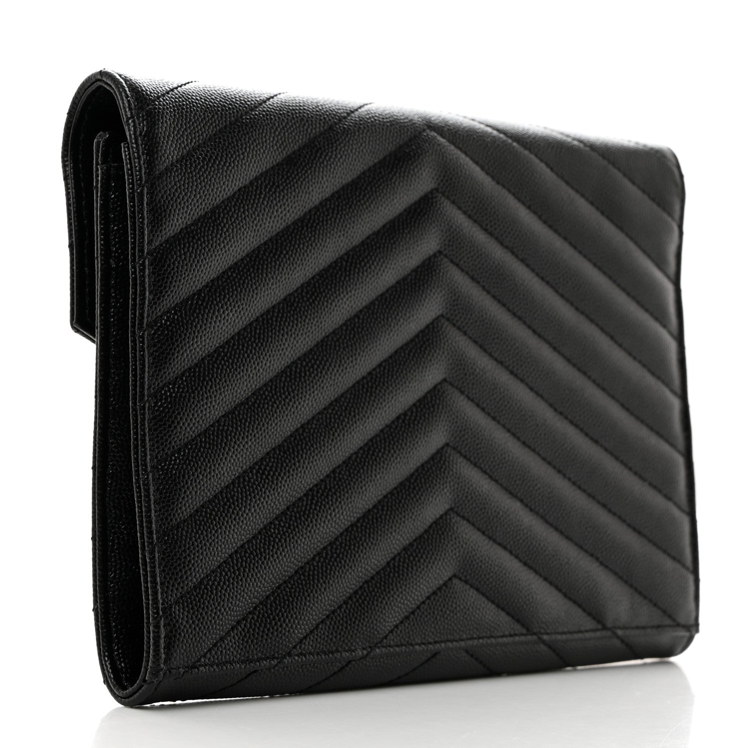 Saint Laurent Grain De Poudre Matelasse Chevron Monogram Envelope Clutch Black 3 of 8