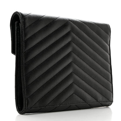 Saint Laurent Grain De Poudre Matelasse Chevron Monogram Envelope Clutch Black 3 of 8