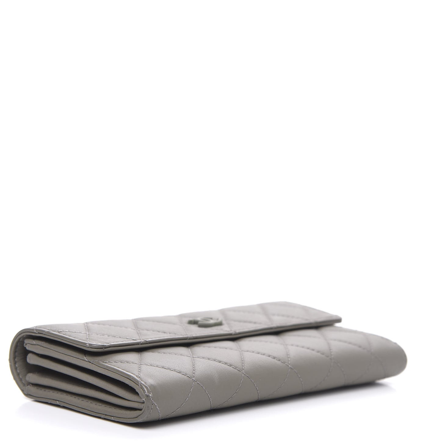 Calfskin Quilted Large Gusset Flap Wallet Grey