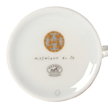 Hermes Porcelain Mosaique Au 24 Gold Coffee Cup and Saucer Set of 2 11 of 12
