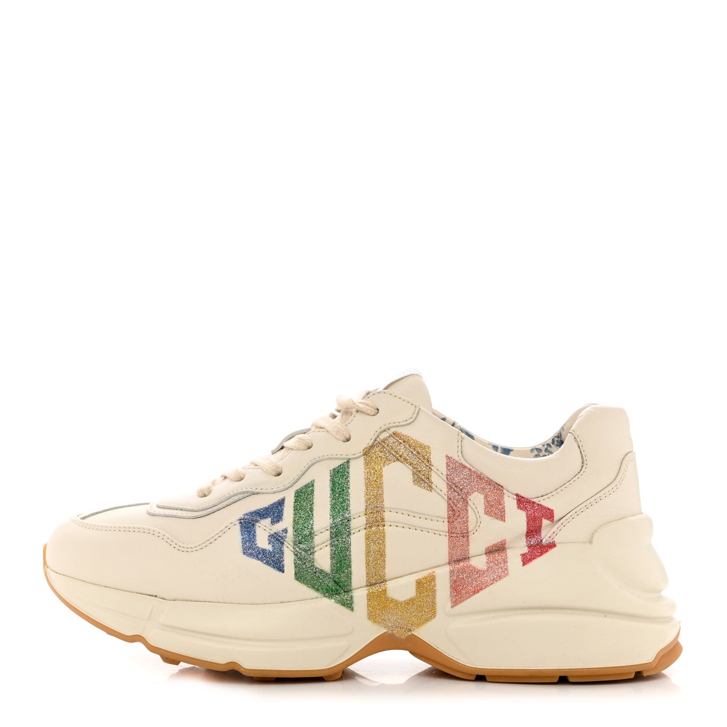 Calfskin Glitter Game Logo Womens Rhyton Sneakers 37 Mystic White