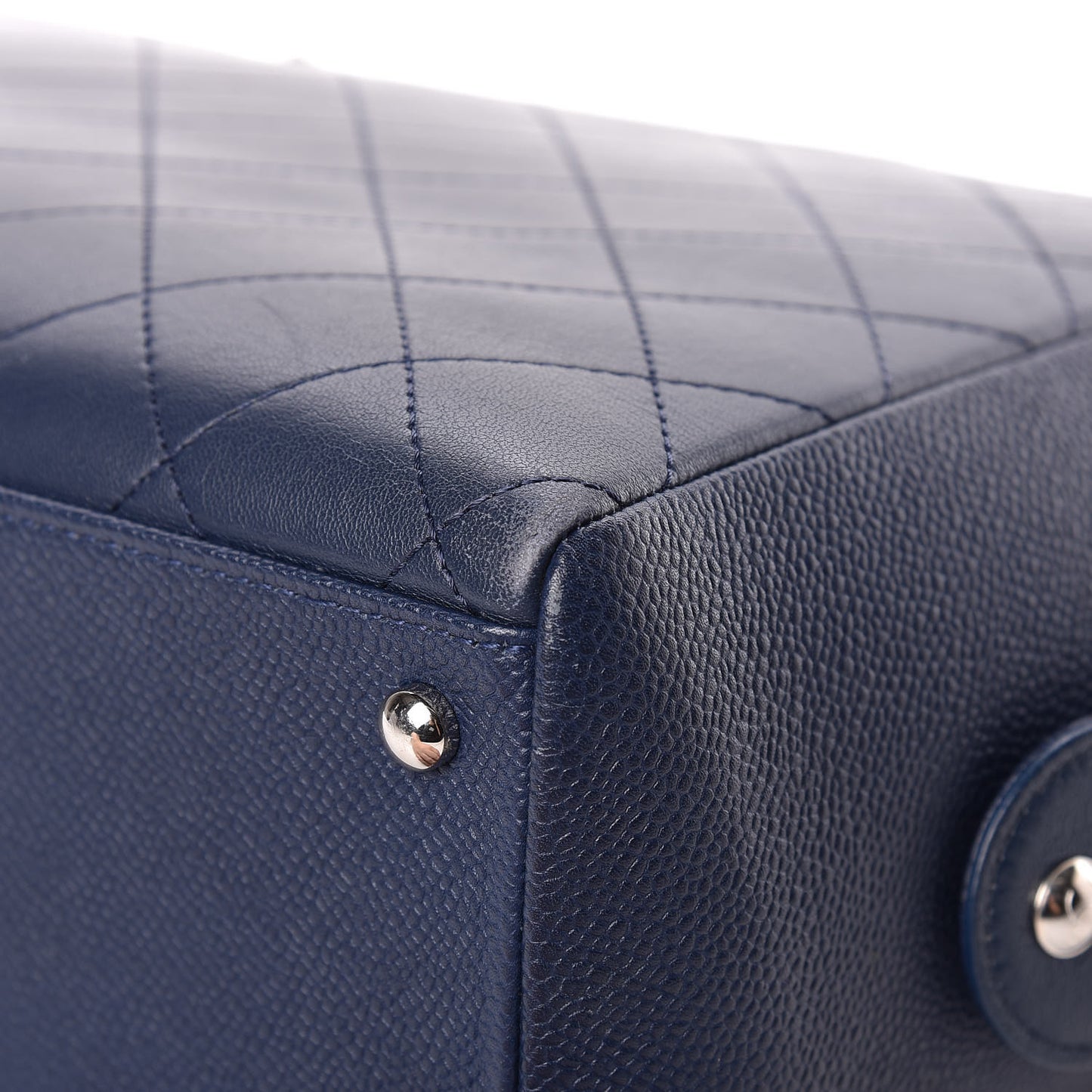 Grained Calfskin Stitched Large Magnetic Shopping Tote Blue