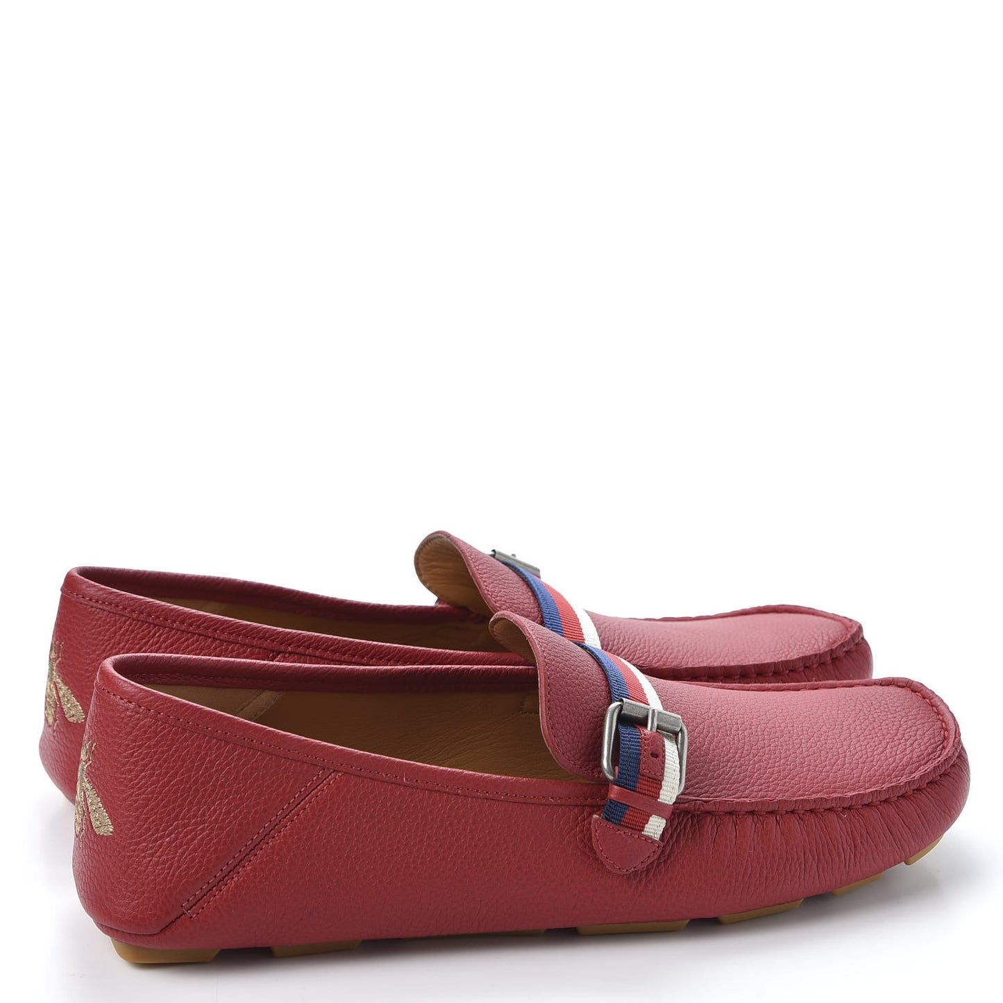 Calfskin Mens Web Sylvie Web Buckle Driver Loafers 8.5 Red