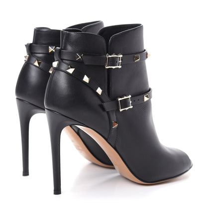Valentino Garavani Calfskin Rockstud Peep Toe Double Buckle 100mm Ankle Boots 40 Black 4 of 10
