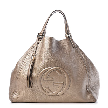 Gucci Metallic Pebbled Calfskin Large Soho Shoulder Bag Golden Beige 1 of 15