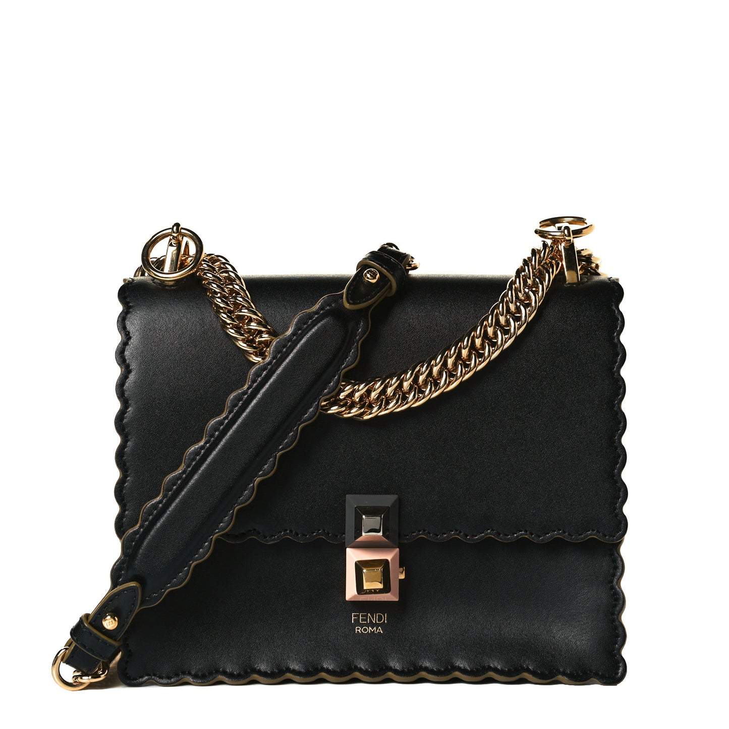 Vitello Liberty Scalloped Studded Small Kan I Shoulder Bag Black