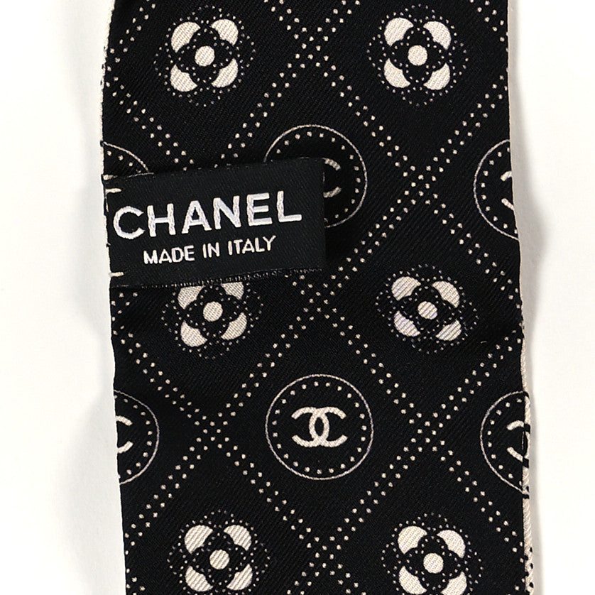 Chanel Silk CC Polka Dot Slim Bandeau Scarf Black Ecru 3 of 3