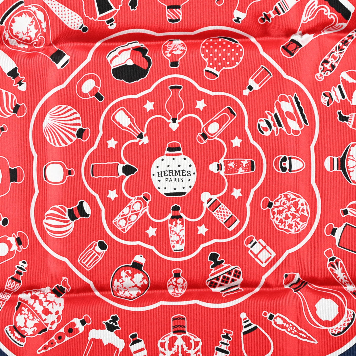 Silk Les Flacons Bandana Scarf 55 Marine Rouge White