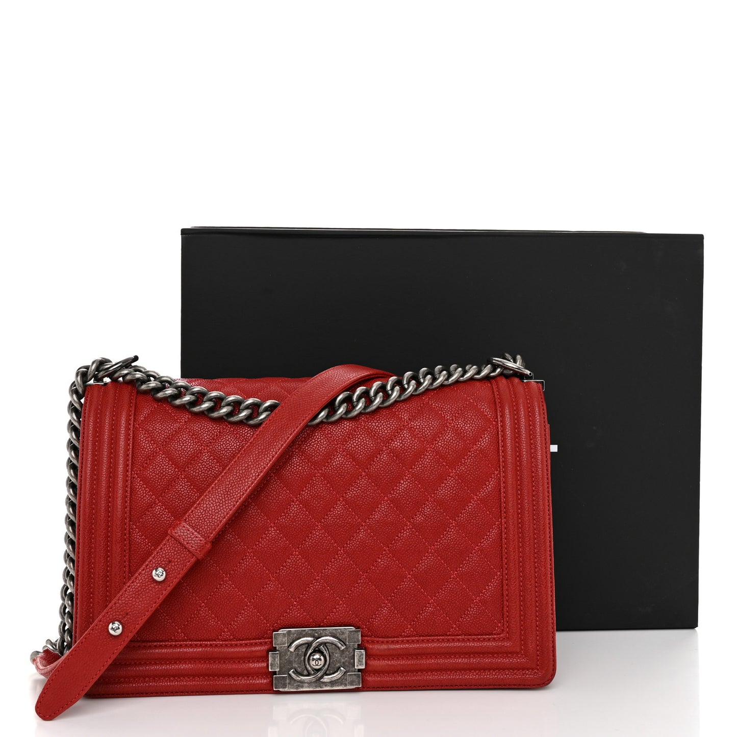 Caviar Quilted New Medium Boy Flap Dark Red