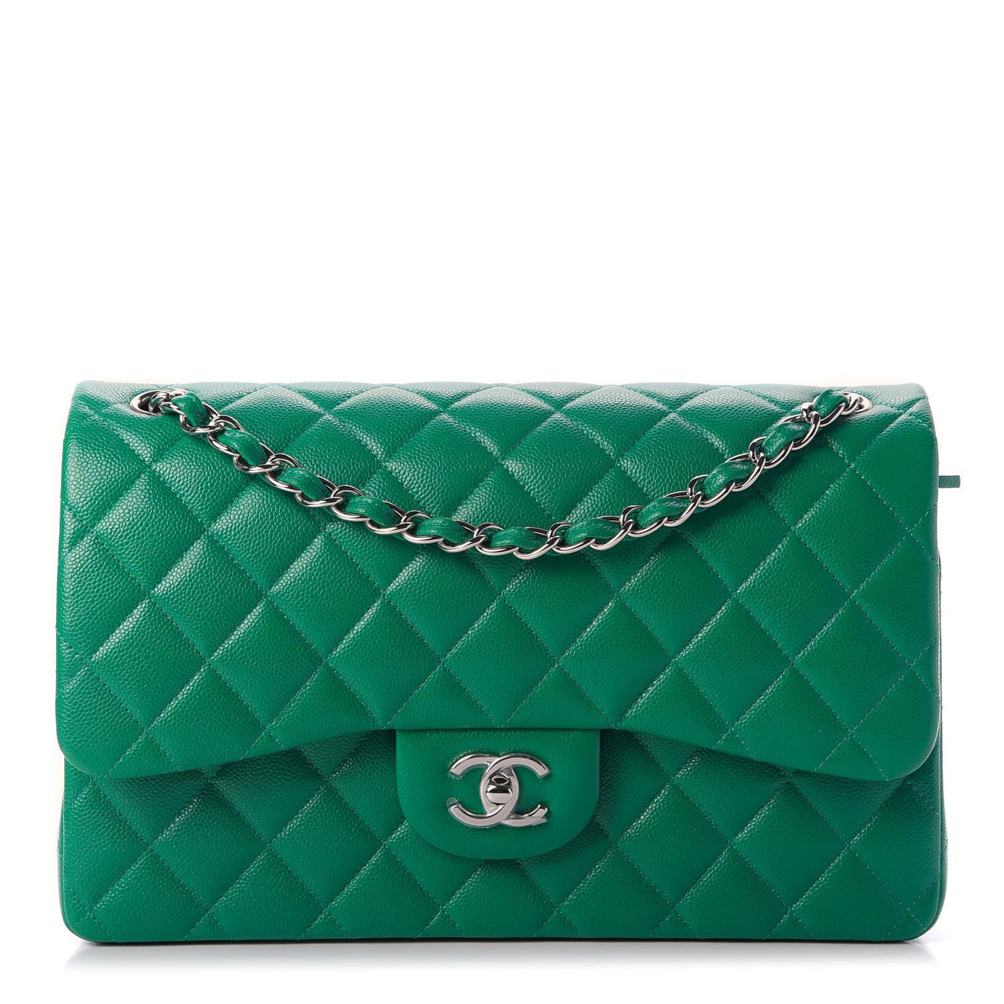 Caviar Quilted Jumbo Double Flap Green