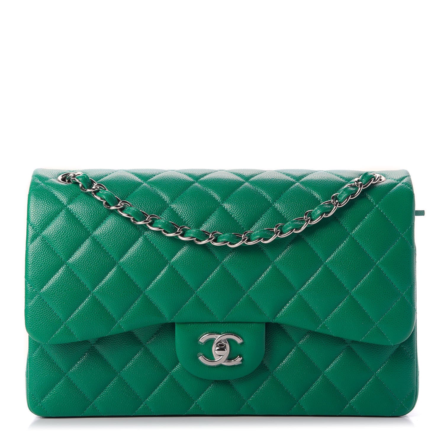 Chanel Caviar Quilted Jumbo Double Flap Green 1 of 9