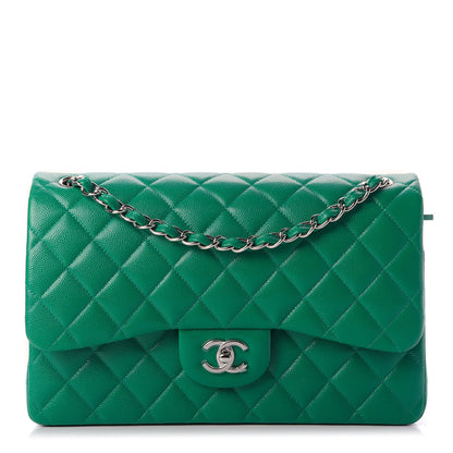 Chanel Caviar Quilted Jumbo Double Flap Green 1 of 9