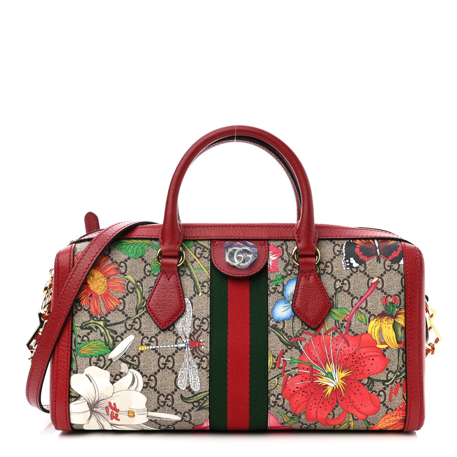 Gucci GG Supreme Monogram Flora Web Medium Ophidia Boston Red 1 of 10