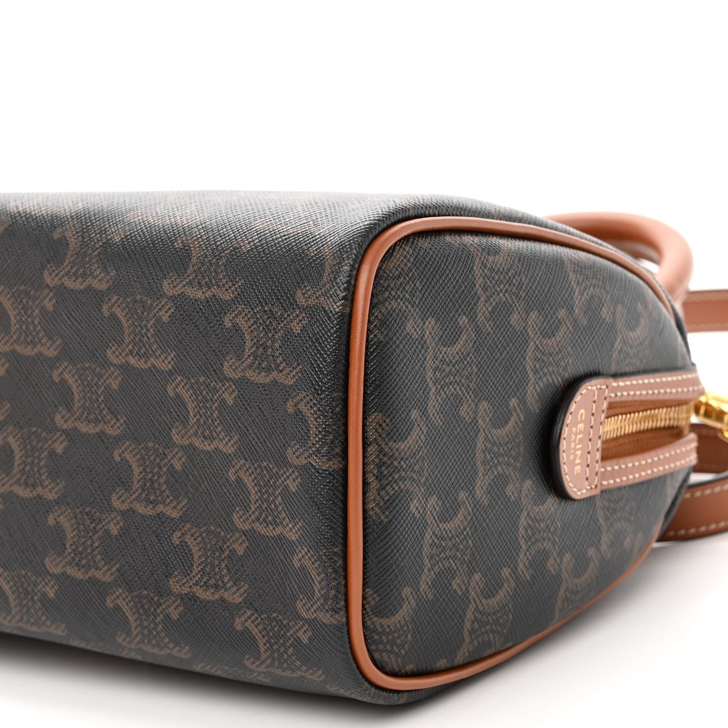 Celine Triomphe Canvas Calfskin Small Boston Bag Tan 9 of 9