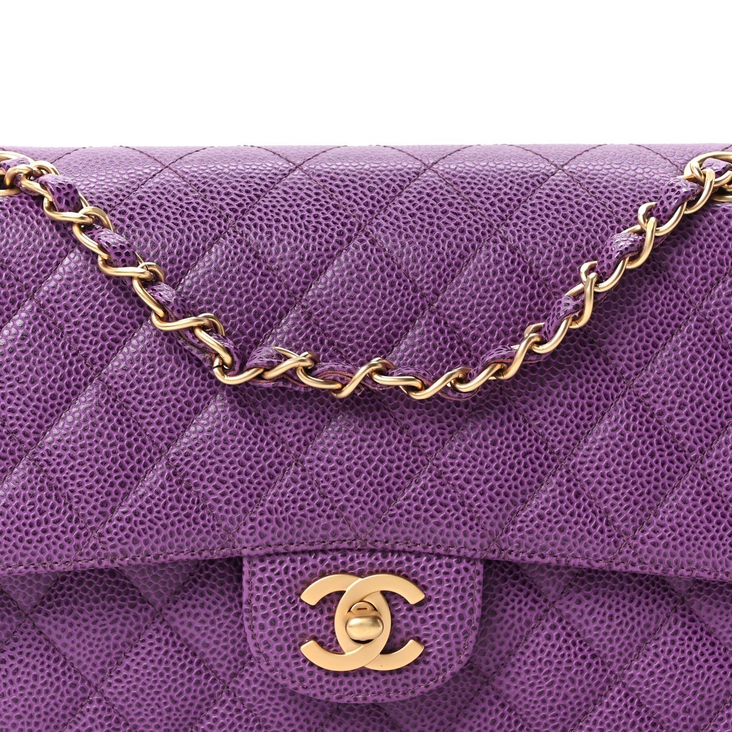 Caviar Quilted Medium Double Flap Purple