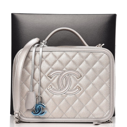 Chanel Metallic Caviar Quilted Large CC Filigree Vanity Case Silver 8 of 8