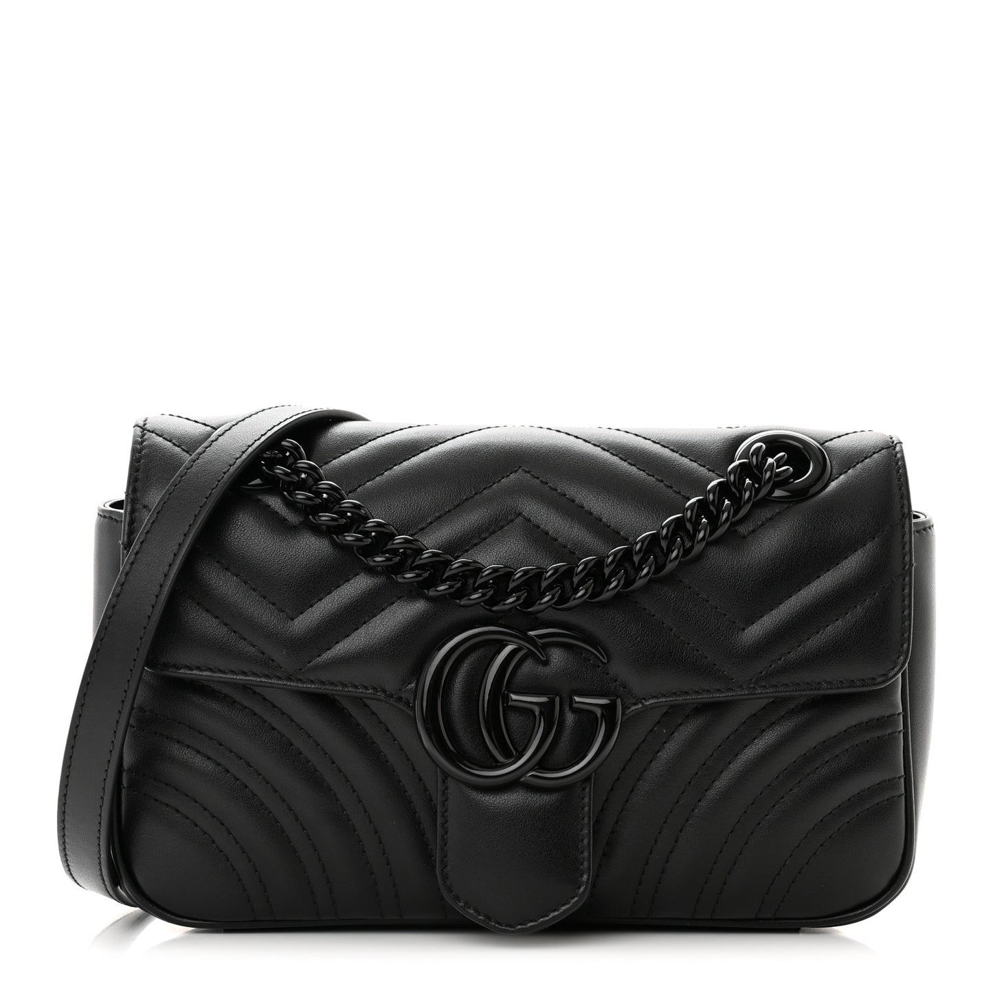 Calfskin Matelasse Monochrome Mini GG Marmont Shoulder Bag Black